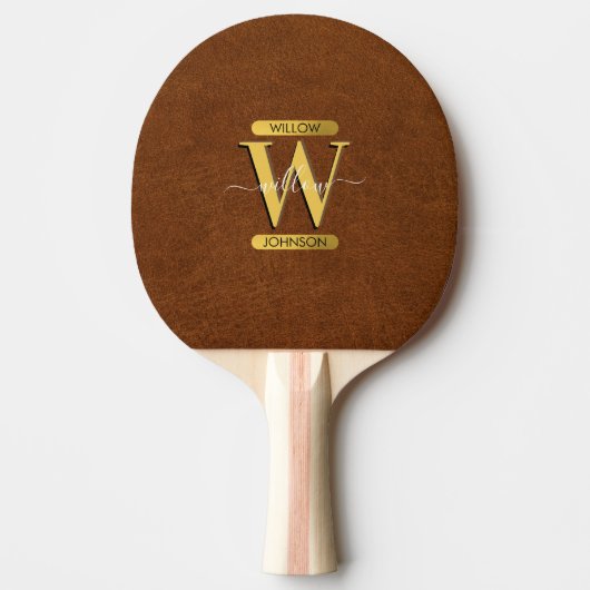 Raquette De Ping Pong Antique Faux Cuir & Or Monogramme (Devant)