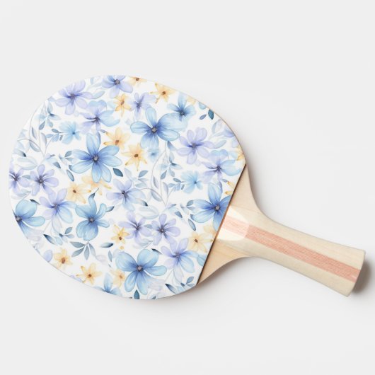 Raquette De Ping Pong aquarelle bleu floral transparent (Côté)