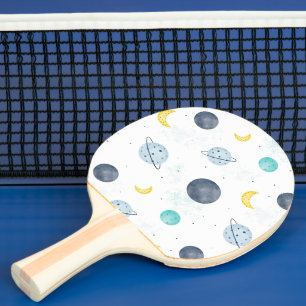 Raquette De Ping Pong Aquarelle Blue Space Planet Motif