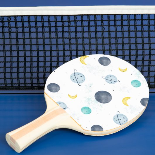 Raquette De Ping Pong Aquarelle Blue Space Planet Motif (Insitu)