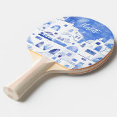 Raquette De Ping Pong Aquarelle de l'île grecque Santorin Oia Personnali (Devant Angle)