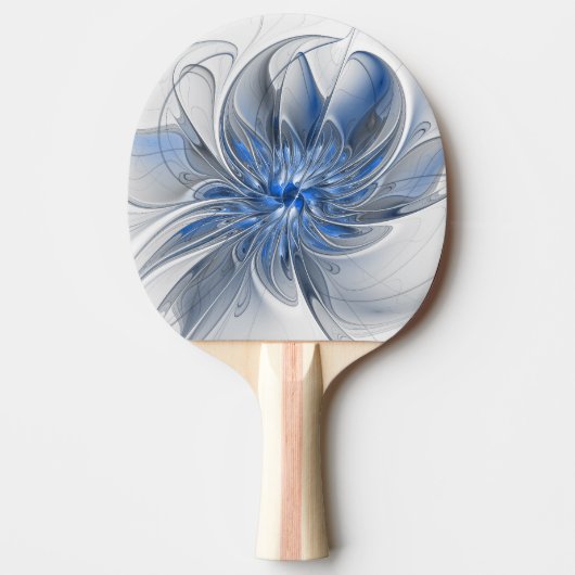 Raquette De Ping Pong Aquarelle gris bleu Abstrait Fractal Art Flower (Devant)