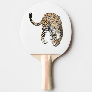 Raquette De Ping Pong aquarelle léopard jungle chat animal peint vert
