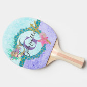 Raquette De Ping Pong Aquarelle mignonne de sirène Monogramme Turquoise  (Côté)