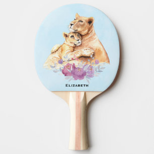Raquette De Ping Pong Aquarelle mignonne Mère Lion & Cub
