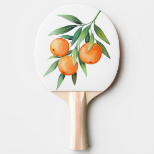 Raquette De Ping Pong Aquarelle Orange Fruits : Branches Isolées.