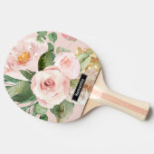 Raquette De Ping Pong Aquarelle Pastel Pink moderne Fleurs & Nom (Côté)