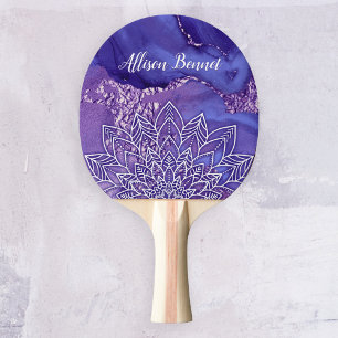 Raquette De Ping Pong Aquarelle personnalisée violet blanc Mandala