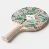 Raquette De Ping Pong Aquarelle rose banane tropicale Feuilles Monogramm (Devant Angle)