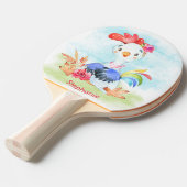 Raquette De Ping Pong Aquarelle rose petit coq (Devant Angle)