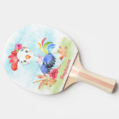 Raquette De Ping Pong Aquarelle rose petit coq (Côté)