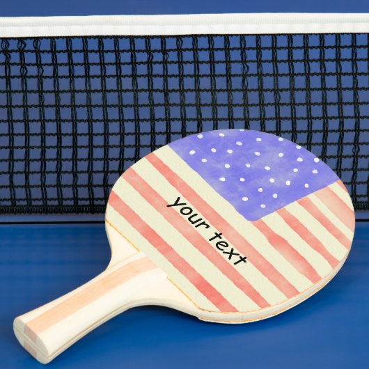 Raquette De Ping Pong Aquarelle rustique USA drapeau américain Texte per (Insitu)