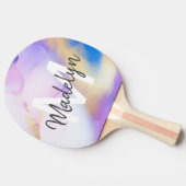 Raquette De Ping Pong Aquarelle violet Abstrait Girly Luxury Monogramme (Côté)
