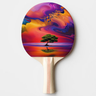 Raquette De Ping Pong Arbre solitaire dans l'eau ciel coloré