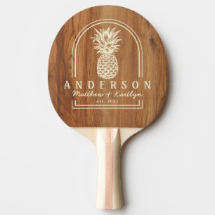 Raquette De Ping Pong Arc de mariage en bois d'érable et ananas & nom