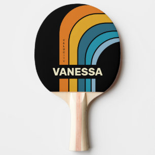 Raquette De Ping Pong Arc-en-ciel noir avec nom