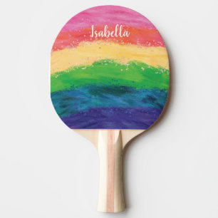 Raquette De Ping Pong Arc-en-ciel Pailleté Féminin Personnalisé