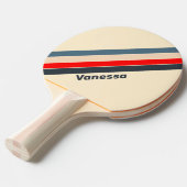 Raquette De Ping Pong Arc-en-ciel rétro-nautique rayé avec le nom (Devant Angle)