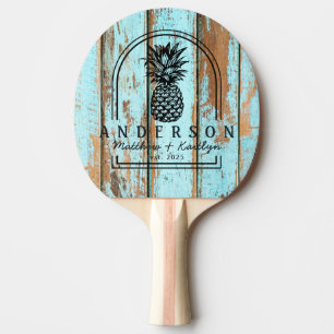 Raquette De Ping Pong Arche de mariage au bois bleu lavé et ananas en pi