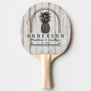 Raquette De Ping Pong Arche de mariage en ananas en bois blanc et nom