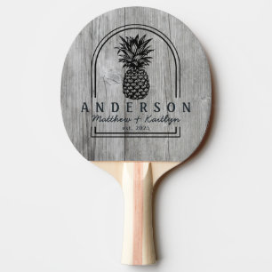 Raquette De Ping Pong Arche de mariage en pin gris et ananas & nom