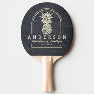 Raquette De Ping Pong Arche de mariage et nom en pierre de granit foncé 