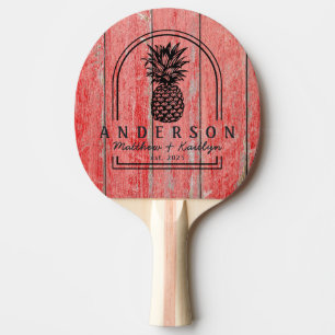 Raquette De Ping Pong Arche de mariage et nom en planches ananas Red Bar