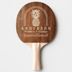Raquette De Ping Pong Arche de mariage rustique en noyer et ananas & nom