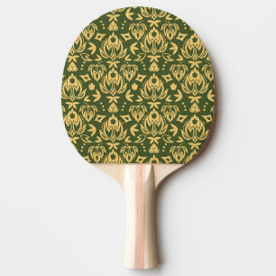 Raquette De Ping Pong Arrière - plan floral en bois de motif de damass