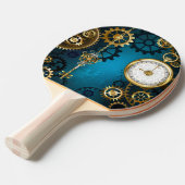 Raquette De Ping Pong Arrière - plan turquoise à vapeur avec engrenages (Devant Angle)
