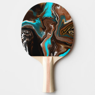 Raquette De Ping Pong Art Abstrait bleu, Brown et noir