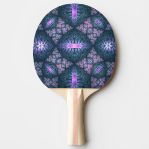 Raquette De Ping Pong Art abstrait de motif fractal 3D bleu violet rose