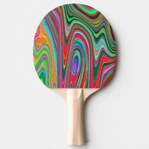 Raquette De Ping Pong Art Abstrait Groovy Rouge, Vert et Bleu Tripant