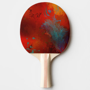 Raquette De Ping Pong Art abstrait numérique grunge rouge, aqua et or