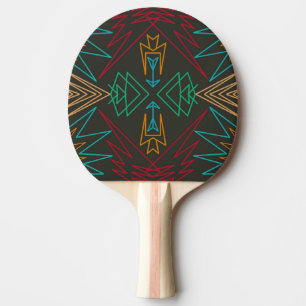 Raquette De Ping Pong Art amérindien aztèque à motif géométrique rayé