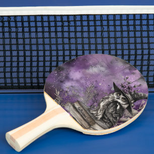 Raquette De Ping Pong Art de la chouette mystique violette sorcière avec