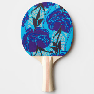 Raquette De Ping Pong Art floral bleu et vert maximaliste vibrant