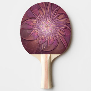 Raquette De Ping Pong Art floral fractal abstrait monogramme couleurs de