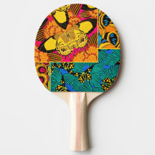Raquette De Ping Pong Art papillon rose et sarcelle maximaliste vibrant