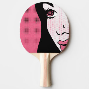 Raquette De Ping Pong Art Pop Moderne de Bande Dessinée du Visage de Fem