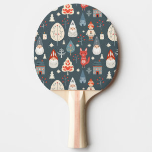 Raquette De Ping Pong Art populaire scandinave avec génomes de Noël
