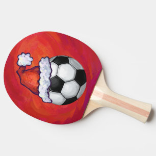Raquette De Ping Pong Bal de football de Santa Hat en rouge