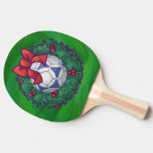 Raquette De Ping Pong Bal de soccer blanc et bleu sur vert (Côté)