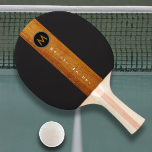 Raquette De Ping Pong Bande de couleur en bois monogramme sur noir