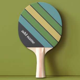 Raquette De Ping Pong Bande rétro motif gris bleu vert - Nom personnalis
