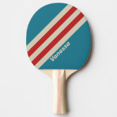 Raquette De Ping Pong Bandes de Surf Retro Aqua avec nom (Devant)