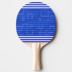 Raquette De Ping Pong Bandes géométriques blanches bleues cool