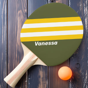 Raquette De Ping Pong Bandes Nostalgiques Vert Miel avec Nom
