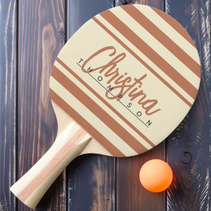 Raquette De Ping Pong Bannière Polo Milieu de Siècle Rose Pâle Nom Peint