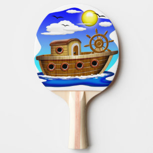 Raquette De Ping Pong Bateau de pêche dessin animé